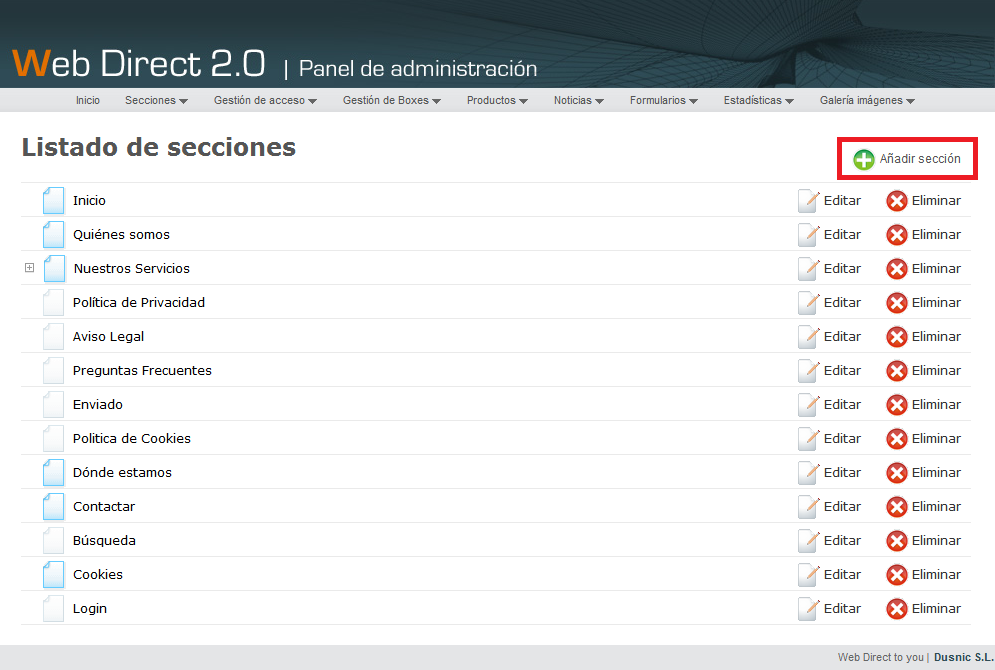 Crear sección