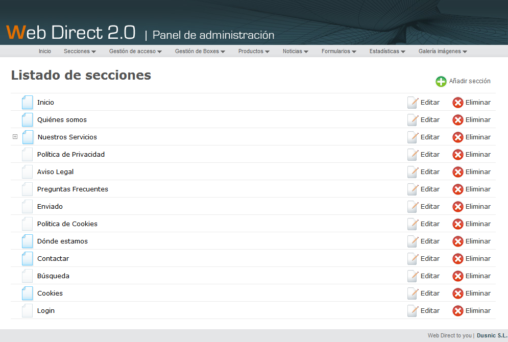 Listado secciones