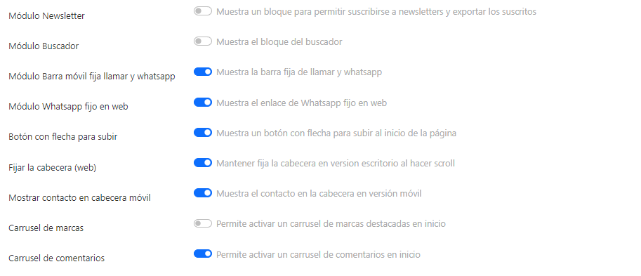Configuracion opciones