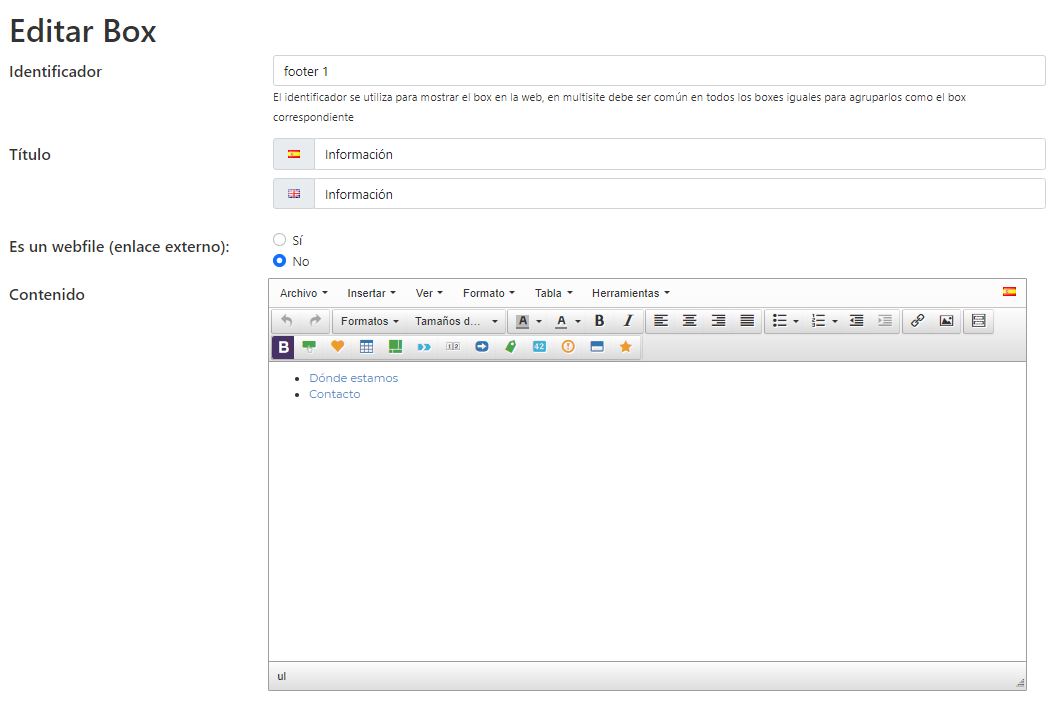 Editar caja contenido Box