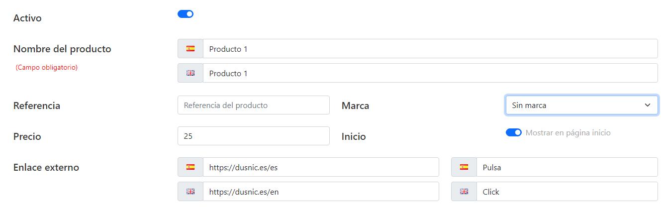 Datos productos 1 Datos productos 1